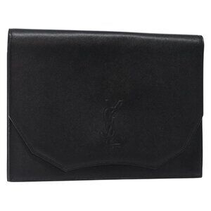 SAINT LAURENT Clutch Bag Leather Black Gold Auth yk18741
